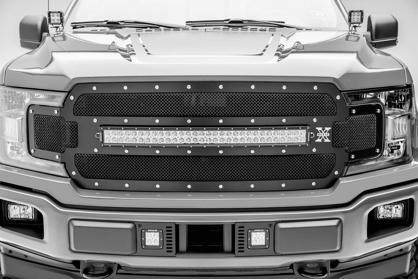 ZROADZ Z325711-KIT Black Mild Steel Front Bumper Center LED Kit Fits 2018-2020 Ford F-150 Lariat F-150 Limited
