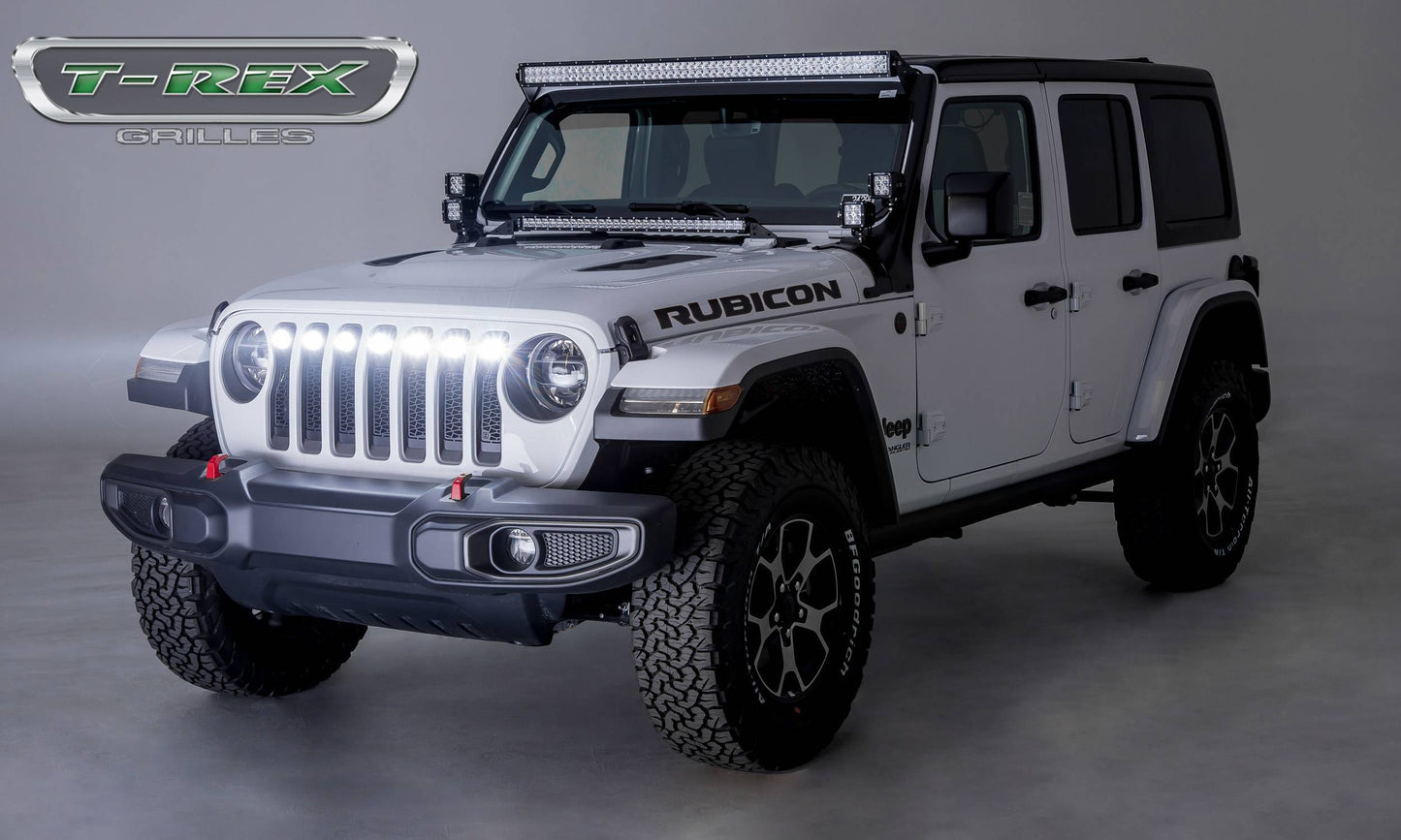 T-REX Grilles Z314931 Black Mild Steel Laser Cut Pattern Grille Fits 2020-2023 Jeep Gladiator Overland Gladiator Rubicon