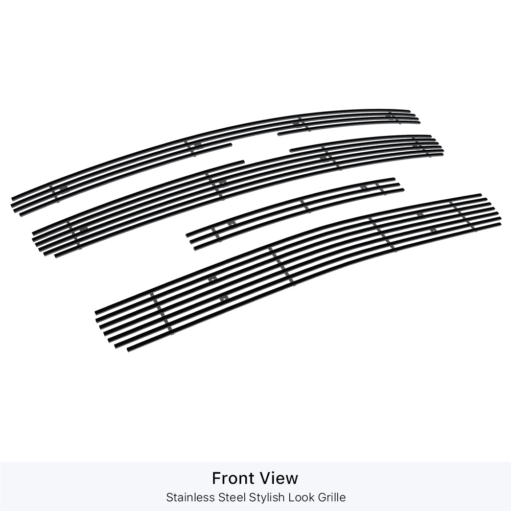 APS GR03FAA33J Main Upper & Top Bumper & Lower Bumper Black Stainless Steel Billet Grille Fits 2007-2013 Chevy Silverado 1500