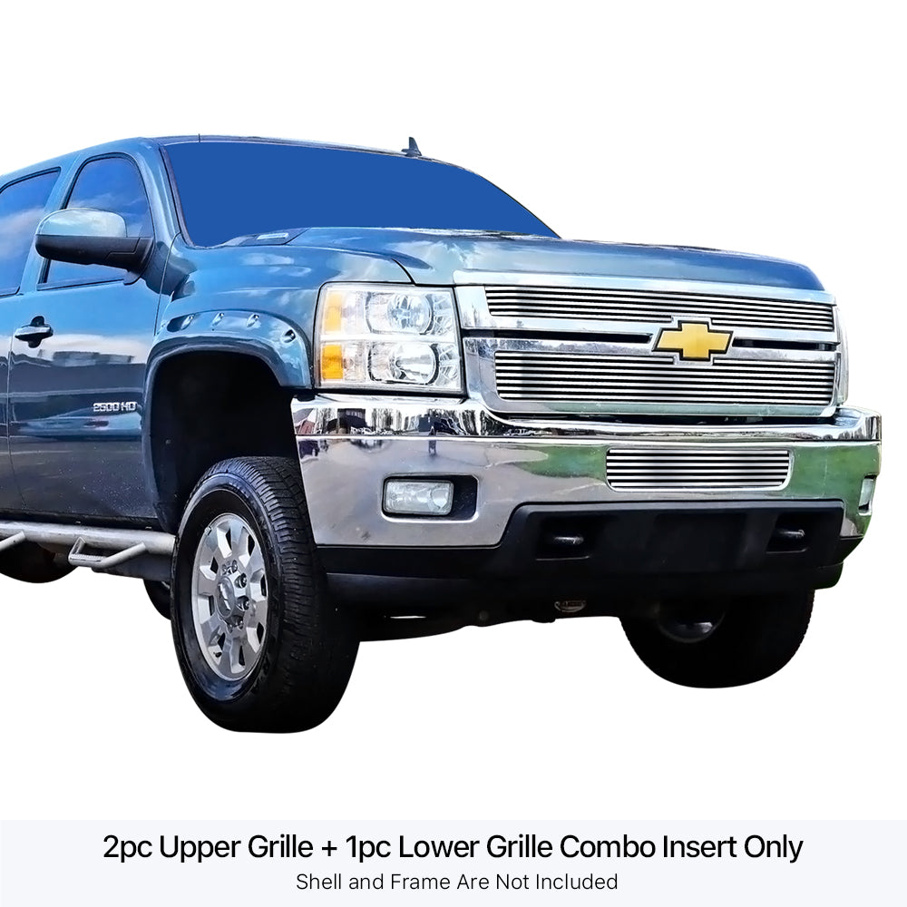 APS GR03FAJ31S Main Upper & Lower Bumper Stainless Steel Billet Grille Fits 2011-2014 Chevy Silverado 2500 HD