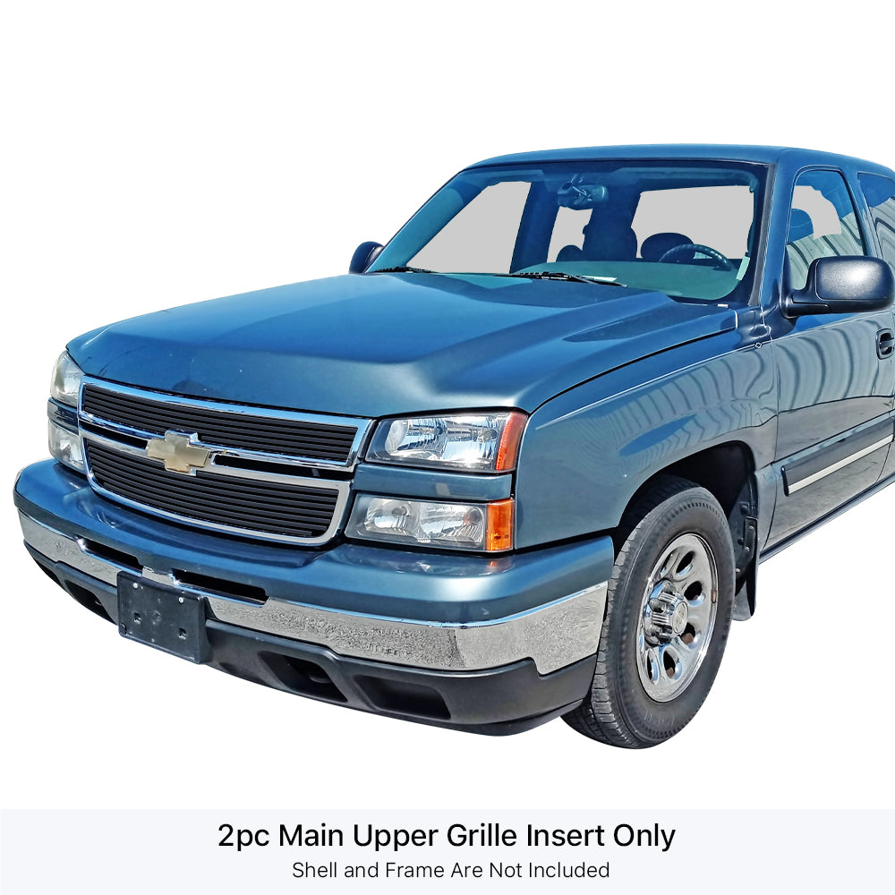 APS GR03FEC06J Main Upper Black Stainless Steel Billet Grille Fits 2006-2007 Chevy Silverado 1500