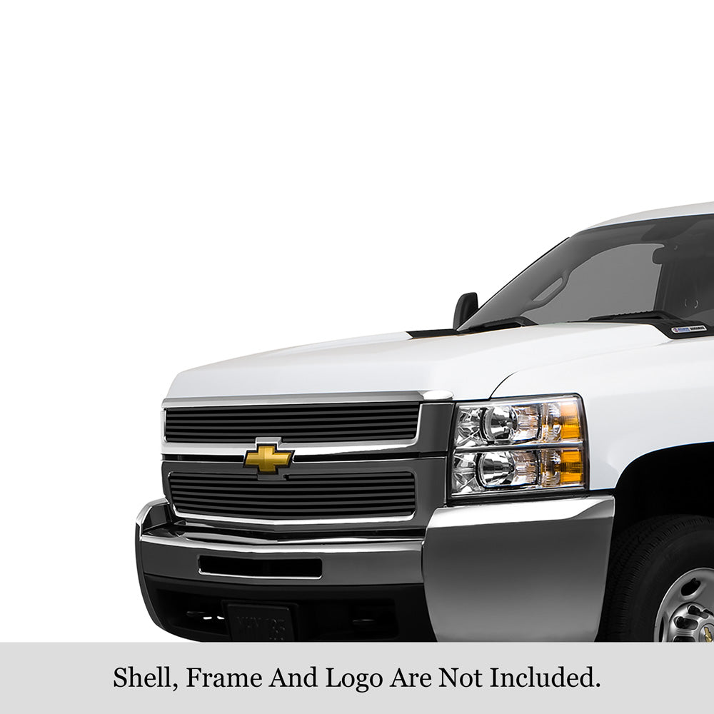 APS GR03FEG74J Main Upper Black Stainless Steel Billet Grille Fits 2007-2010 Chevy Silverado 2500 HD