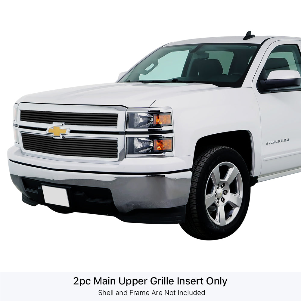 APS GR03FEI50J Main Upper Black Stainless Steel Billet Grille Fits 2014-2015 Chevy Silverado 1500