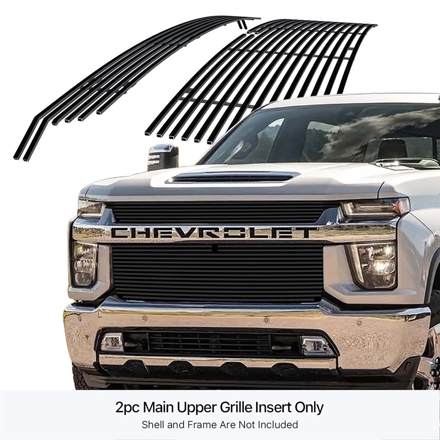 APS GR03FEJ69J Main Upper Black Stainless Steel Billet Grille Fits 2020-2023 Chevy Silverado 2500