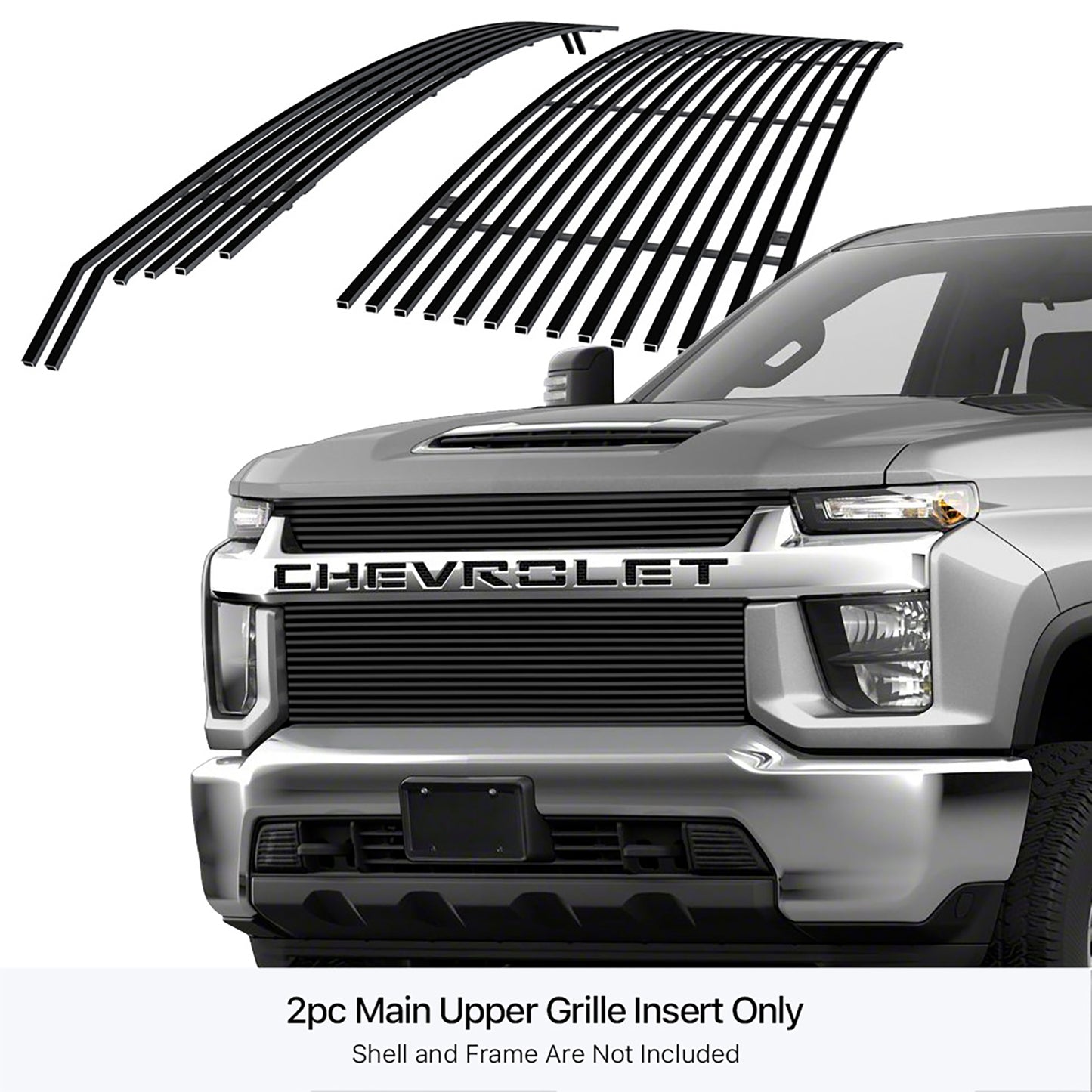 APS GR03FEJ70J Main Upper Black Stainless Steel Billet Grille Fits 2020-2023 Chevy Silverado 2500