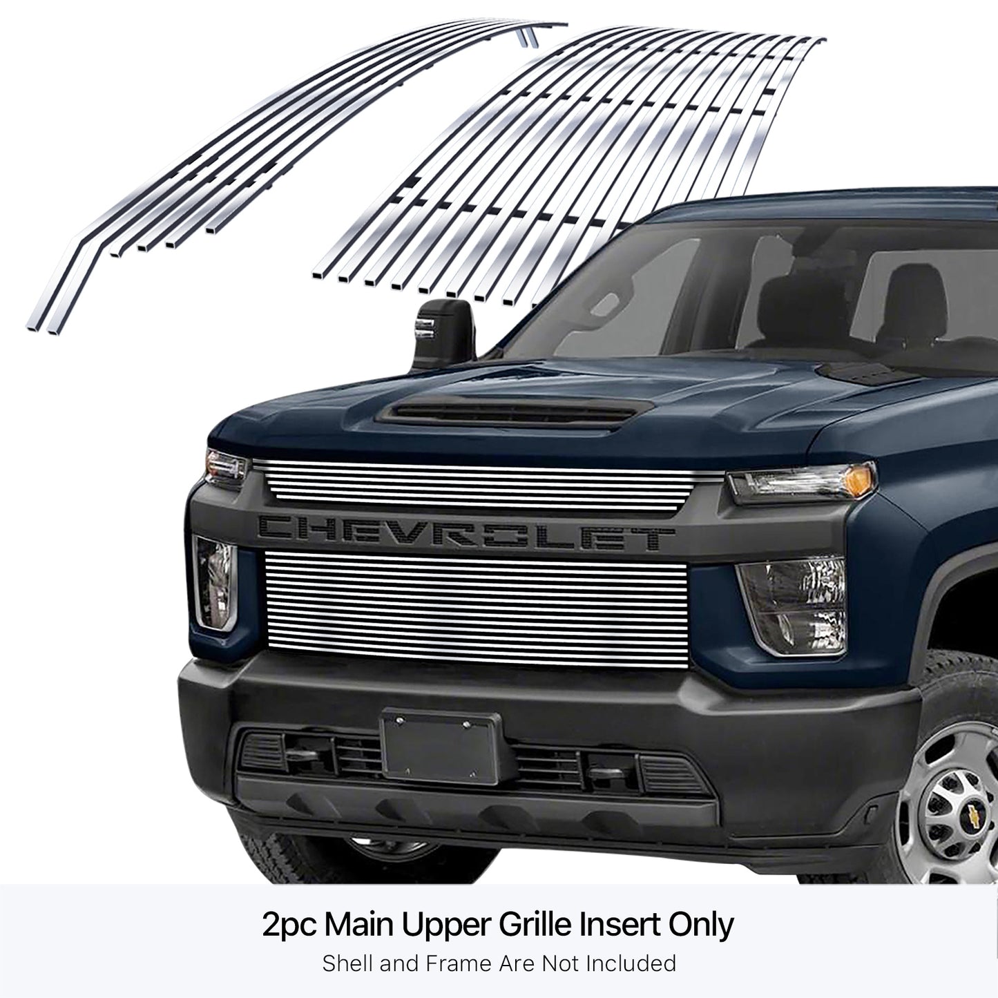 APS GR03FEJ70S Main Upper Stainless Steel Billet Grille Fits 2020-2023 Chevy Silverado 2500