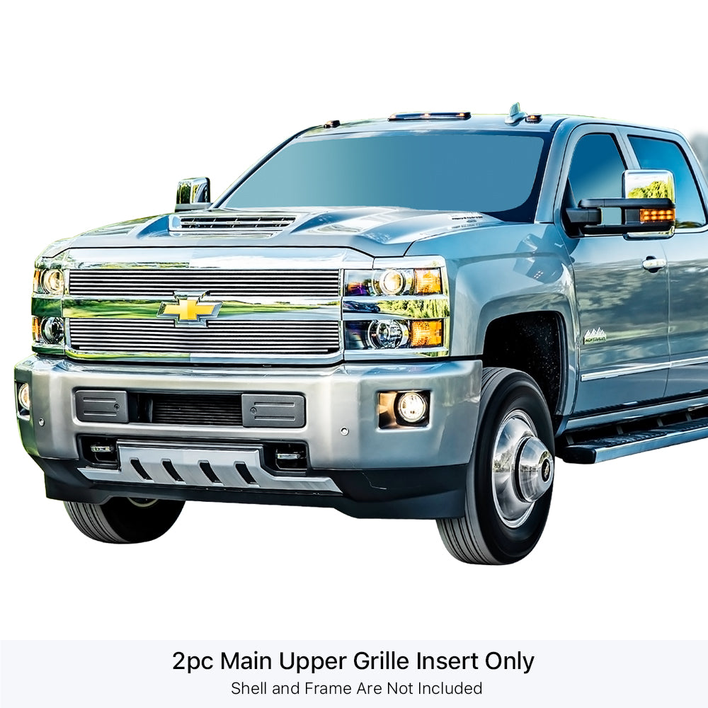 APS GR03FFC18S Main Upper Stainless Steel Billet Grille Fits 2015-2018 Chevy Silverado 2500 HD