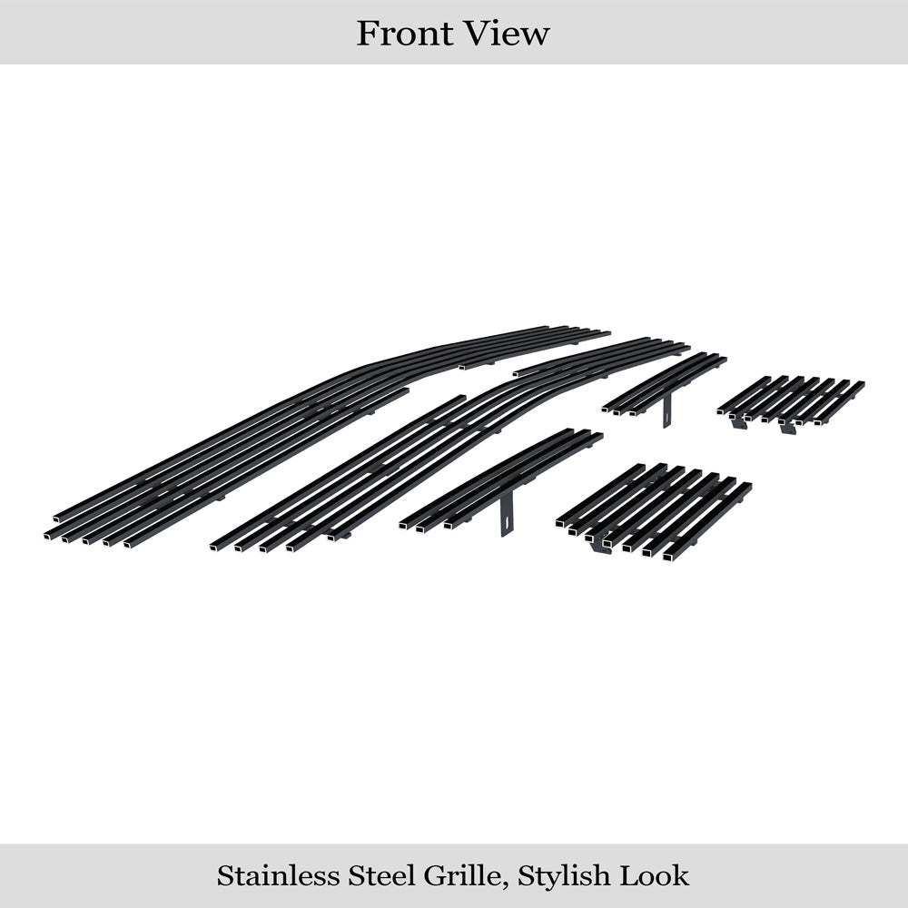 APS GR03FGH87J Main Upper & Top Bumper & Lower Bumper Black Stainless Steel Billet Grille Fits 2003-2005 Chevy Silverado 1500