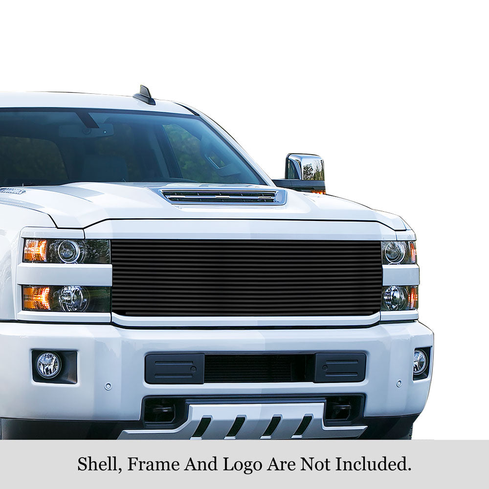 APS GR03HFC33J Main Upper Black Stainless Steel Billet Grille Fits 2015-2019 Chevy Silverado 2500 HD