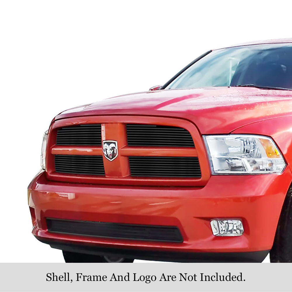 APS GR04FFF13J Main Upper Black Stainless Steel Billet Grille Fits 2009-2012 Dodge Ram 1500