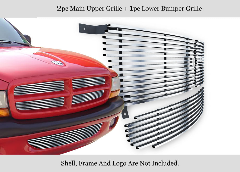APS GR04HAB20S Main Upper & Lower Bumper Stainless Steel Billet Grille Fits 1997-2004 Dodge Dakota