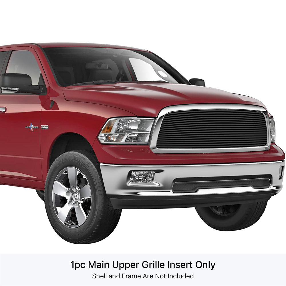 APS GR04HFG32J Main Upper Black Stainless Steel Billet Grille Fits 2009-2010 Dodge Ram 1500