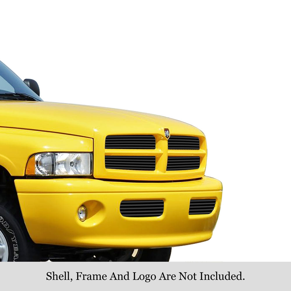 APS GR04HGI14J Main Upper&Lower Bumper Black Stainless Steel Billet Grille Fits 1994-2001 Dodge Pickup