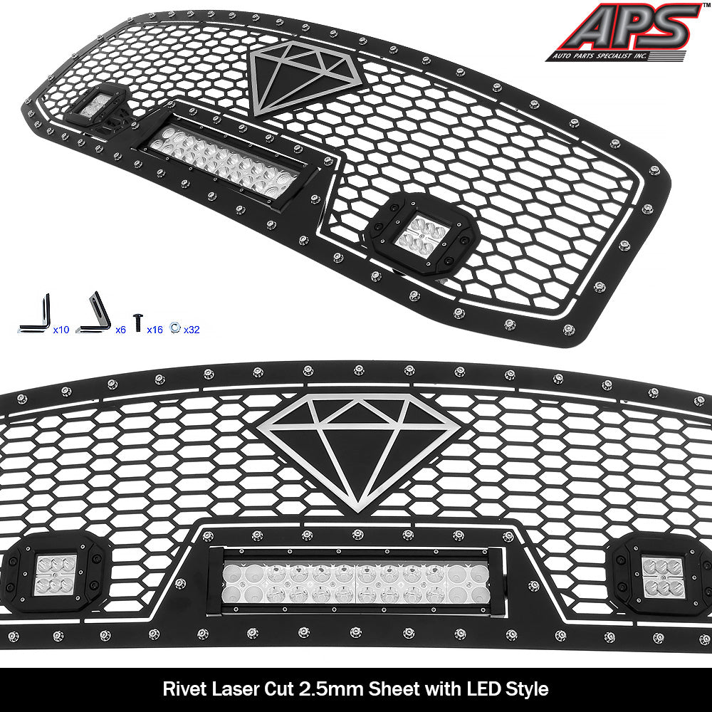 APS GR04LEC18L Main Upper Rivet Grille Fits 2006-2008 Ram 1500