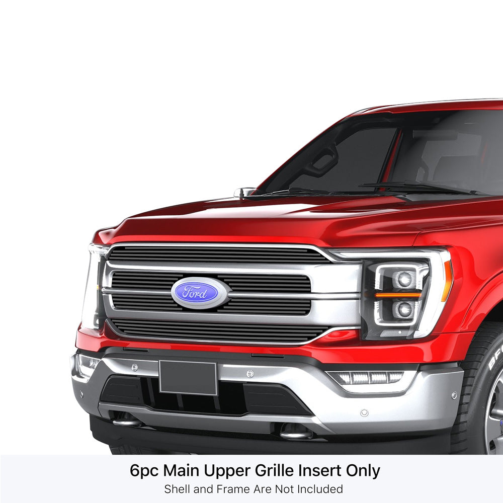 APS GR06FEJ78J Main Upper Black Stainless Steel Billet Grille Fits 2021-2023 Ford F-150