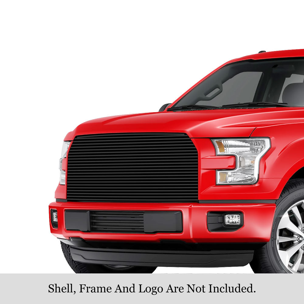 APS GR06HFC10J Main Upper Black Stainless Steel Billet Grille Fits 2015-2017 Ford F-150