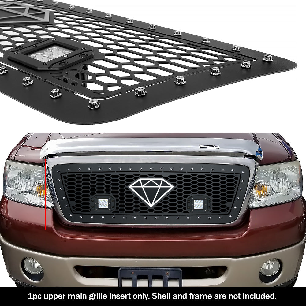 APS GR06LEH15L Main Upper Rivet Grille Fits 2004-2008 Ford F-150