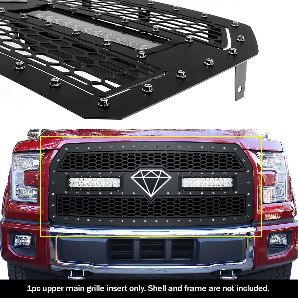 APS GR06LFC10L Main Upper Rivet Grille Fits 2015-2017 Ford F-150