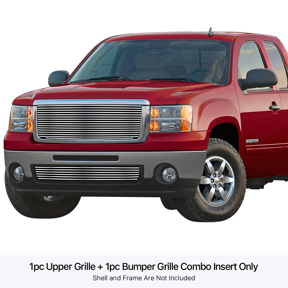 APS GR07FGH60S Main Upper & Lower Bumper Stainless Steel Billet Grille Fits 2007-2013 GMC Sierra 1500
