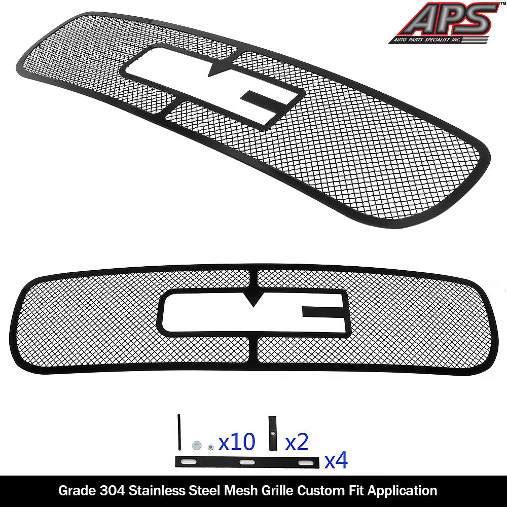APS GR07GEG03H Main Upper Black Wire Mesh Grille Fits 1999-2002 GMC Sierra 1500