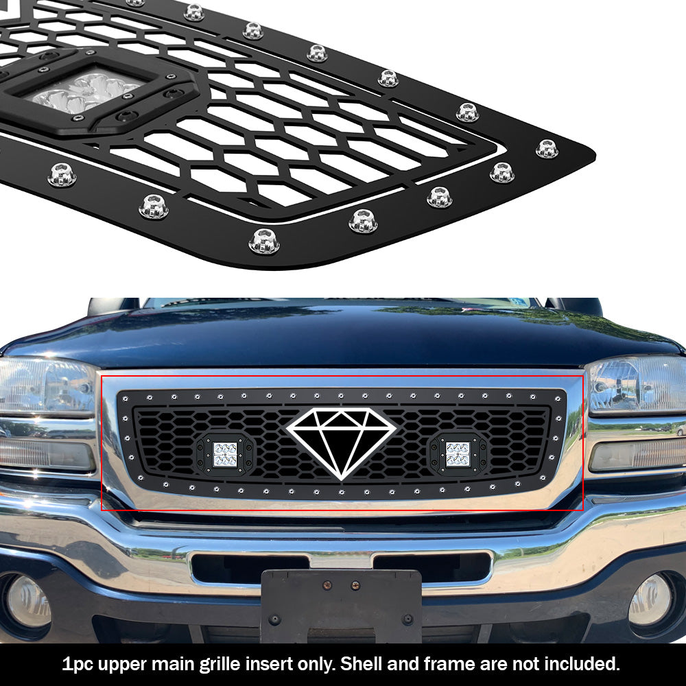 APS GR07LEA56L Main Upper Rivet Grille Fits 2003-2006 GMC Sierra 1500
