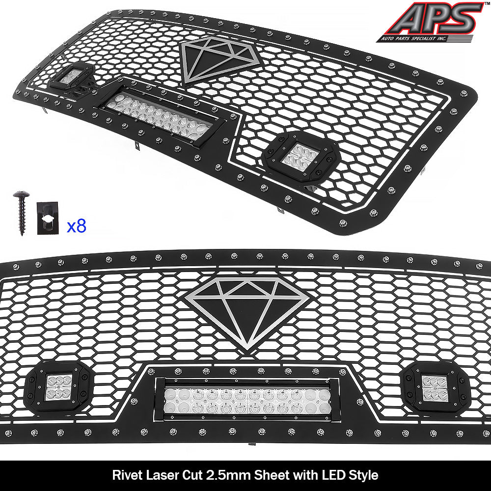 APS GR07LFC25L Main Upper Rivet Grille Fits 2015-2018 GMC Sierra 2500