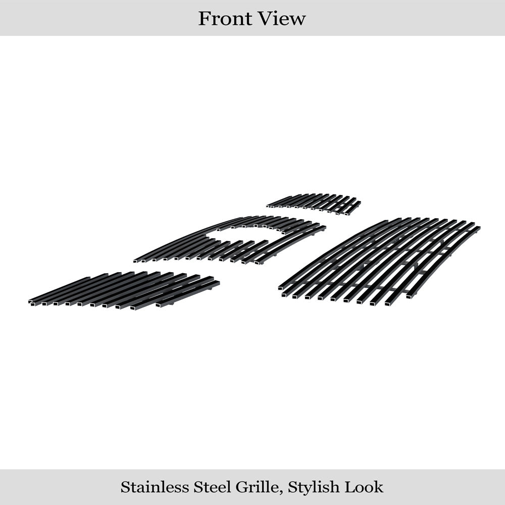 APS GR14FGI92J Main Upper & Lower Bumper Black Stainless Steel Billet Grille Fits 2004-2007 Nissan Titan