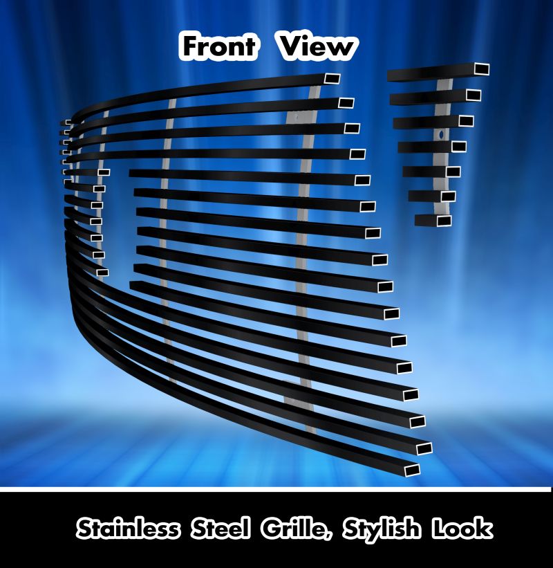 APS GR20FFD56J Main Upper Black Stainless Steel Billet Grille Fits 2005-2010 Toyota Tacoma