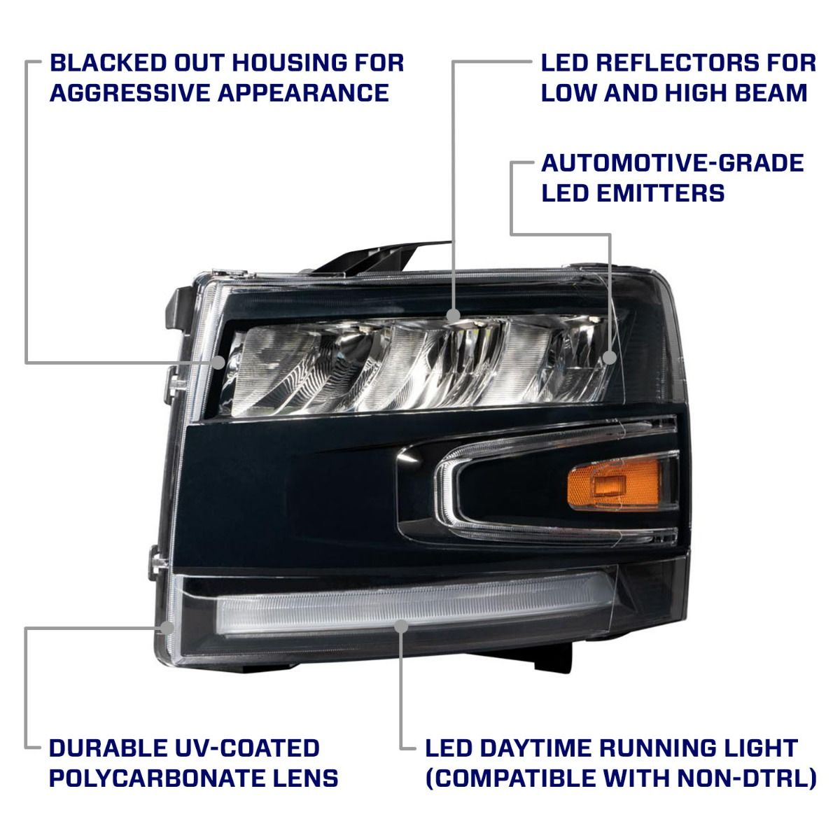 2007-2013 Chevrolet Silverado LED Reflector Headlights (pair)