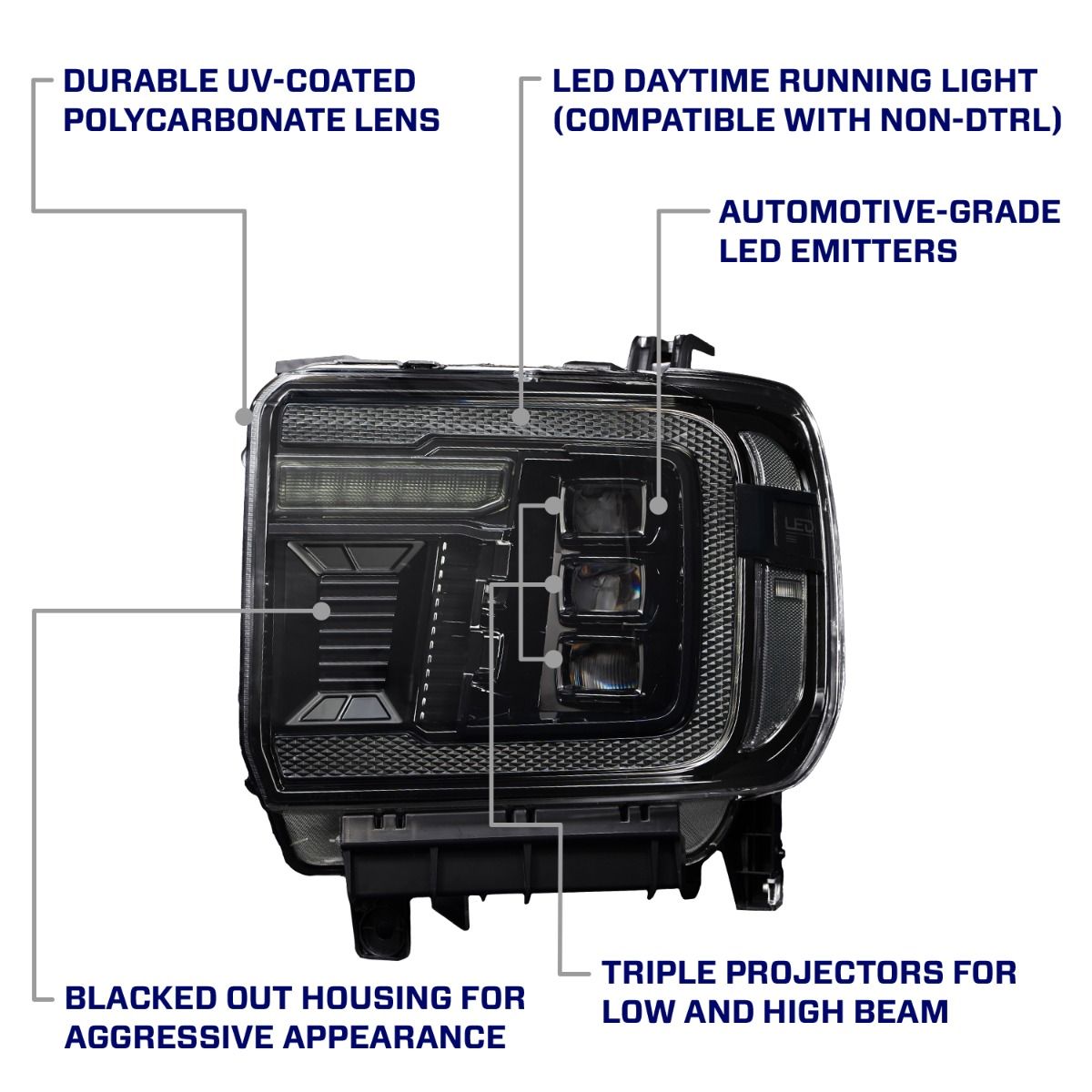 2014-2018 GMC Sierra 1500 LED Projector Headlights with Amber DRL (pair)