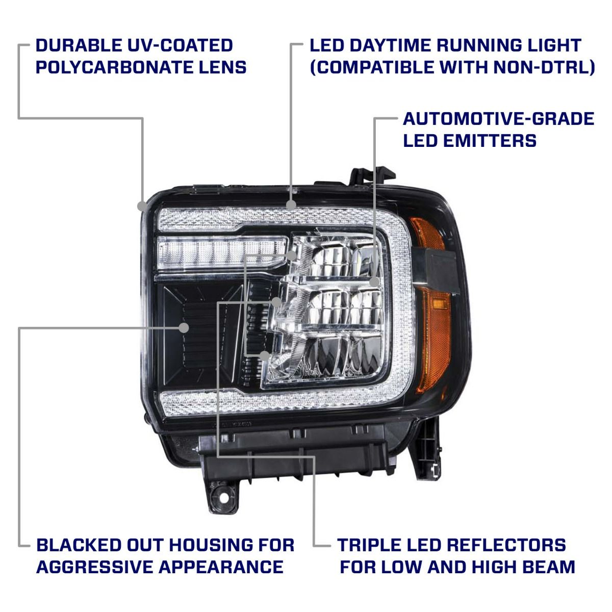 2014+ GMC Sierra 1500/2500/3500 LED Reflector Headlights (pair)