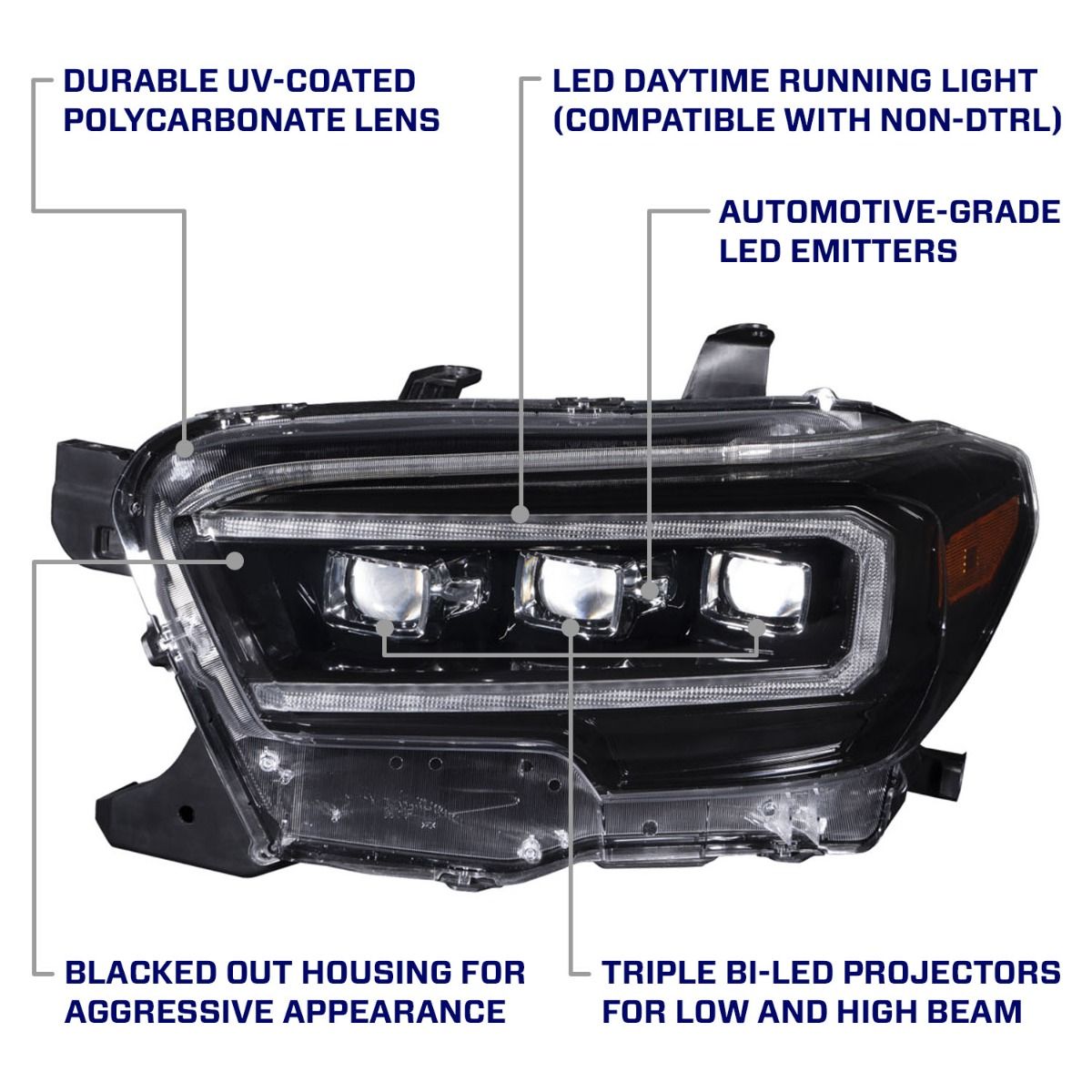 2016-2023 Toyota Tacoma Sequential LED Projector Headlights with Amber DRL (pair)