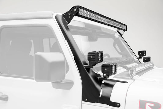 ZROADZ Z374831-BK4 Black Mild Steel Front Roof LED Bracket Fits 2019-2023 Jeep Gladiator