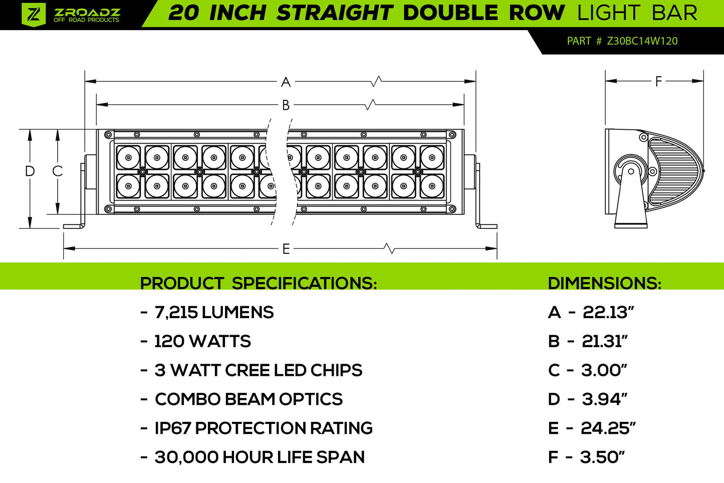 ZROADZ Z30BC14W120 Black Light Bar Light Bar