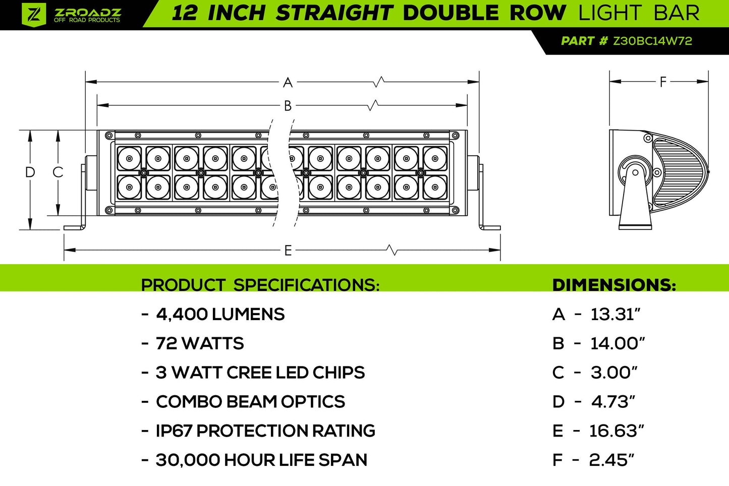 ZROADZ Z30BC14W72 Black Light Bar Light Bar