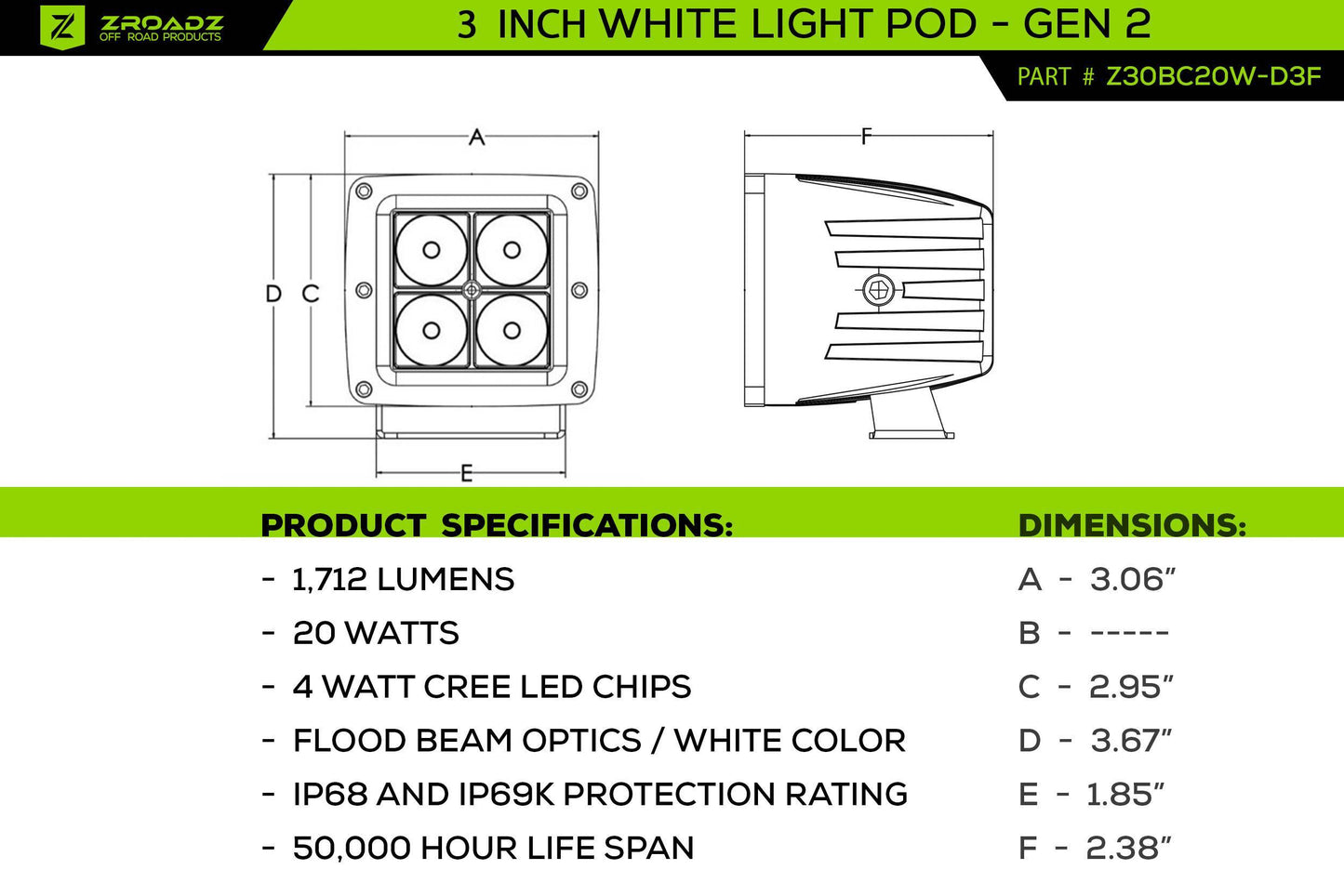 ZROADZ Z365401-KIT4AW Black Mild Steel A Pillar LED Kit Fits 2021-2023 Ford Bronco