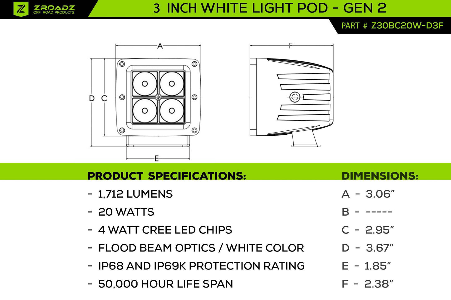 ZROADZ Z365401-KIT4 Black Mild Steel A Pillar LED Kit Fits 2021-2023 Ford Bronco