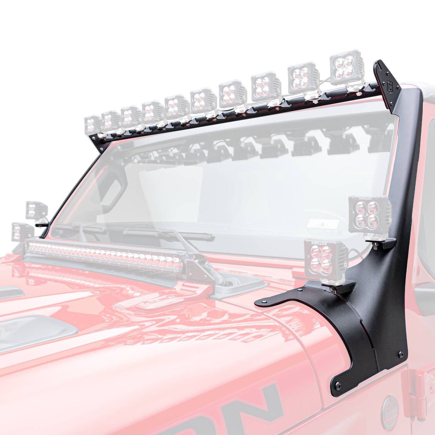 ZROADZ Z934931-BK4 Black Mild Steel Front Roof LED Bracket Fits 2019-2023 Jeep Gladiator