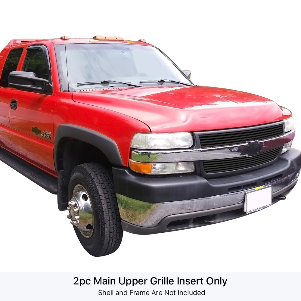 APS GR03FEG02J Main Upper Black Stainless Steel Billet Grille Fits 2001-2002 Chevy Silverado 2500