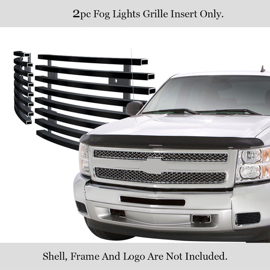 APS GR03FFJ24J Fog Light Cover Black Stainless Steel Billet Grille Fits 2007-2013 Chevy Silverado 1500