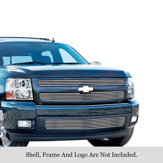 APS GR03FGH62S Main Upper&Lower Bumper Stainless Steel Billet Grille Fits 2007-2013 Chevy Silverado 1500