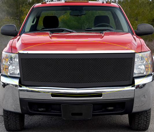 APS GR03GEA59K Main Upper Black Wire Mesh Grille Fits 2007-2010 Chevy Silverado 2500