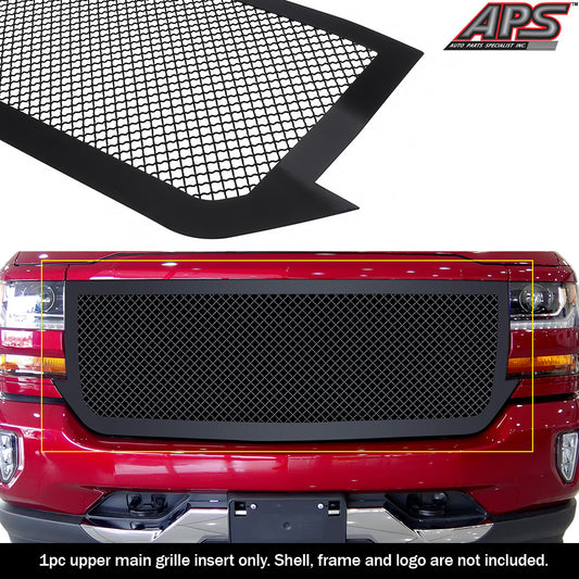 APS GR03GFC75K Main Upper Black Wire Mesh Grille Fits 2016-2018 Chevy Silverado 1500