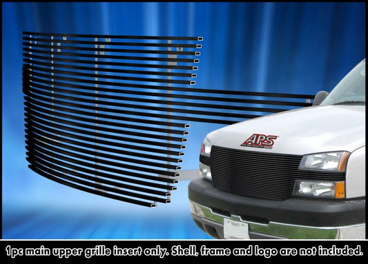 APS GR03HFH18J Main Upper Black Stainless Steel Billet Grille Fits 2005-2006 Chevy Silverado 2500