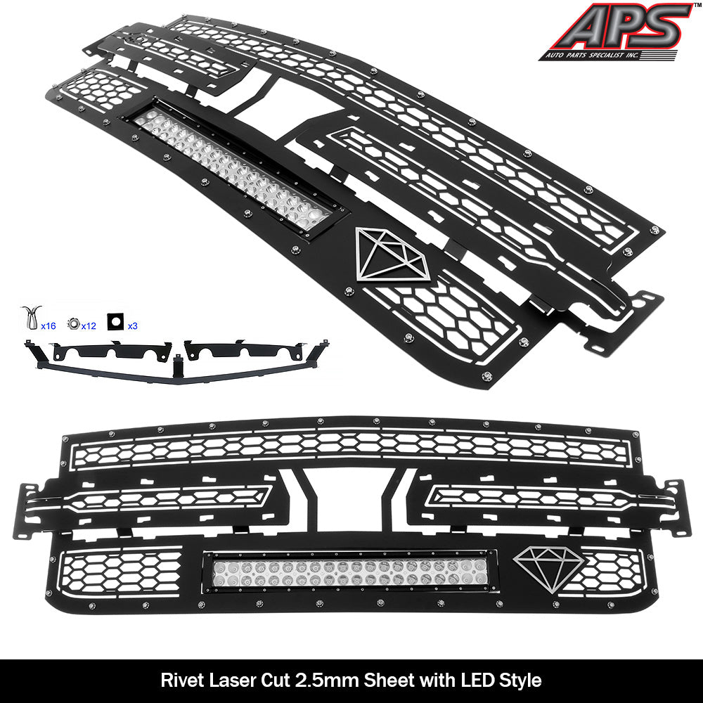 APS GR03LEE55L Main Upper Rivet Grille Fits 2019-2023 Chevy Silverado 1500