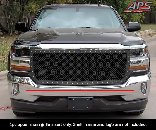 APS GR03LFC75K Main Upper Rivet Grille Fits 2016-2018 Chevy Silverado 1500