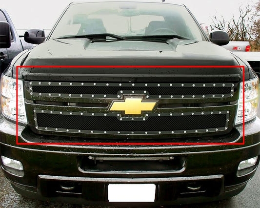 APS GR03LFH31H Main Upper Rivet Grille Fits 2011-2014 Chevy Silverado 2500 HD