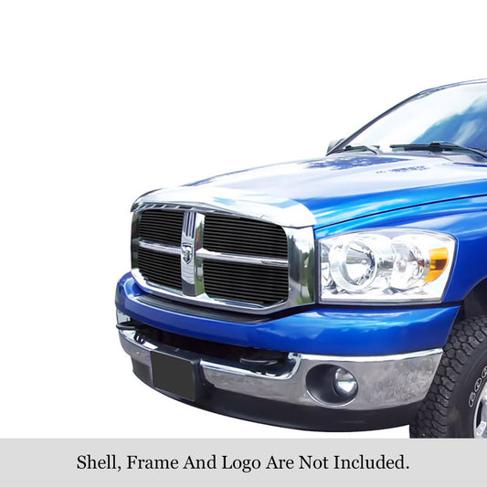 APS GR04FEG19J Main Upper Black Stainless Steel Billet Grille Fits 2006-2008 Dodge Ram 1500