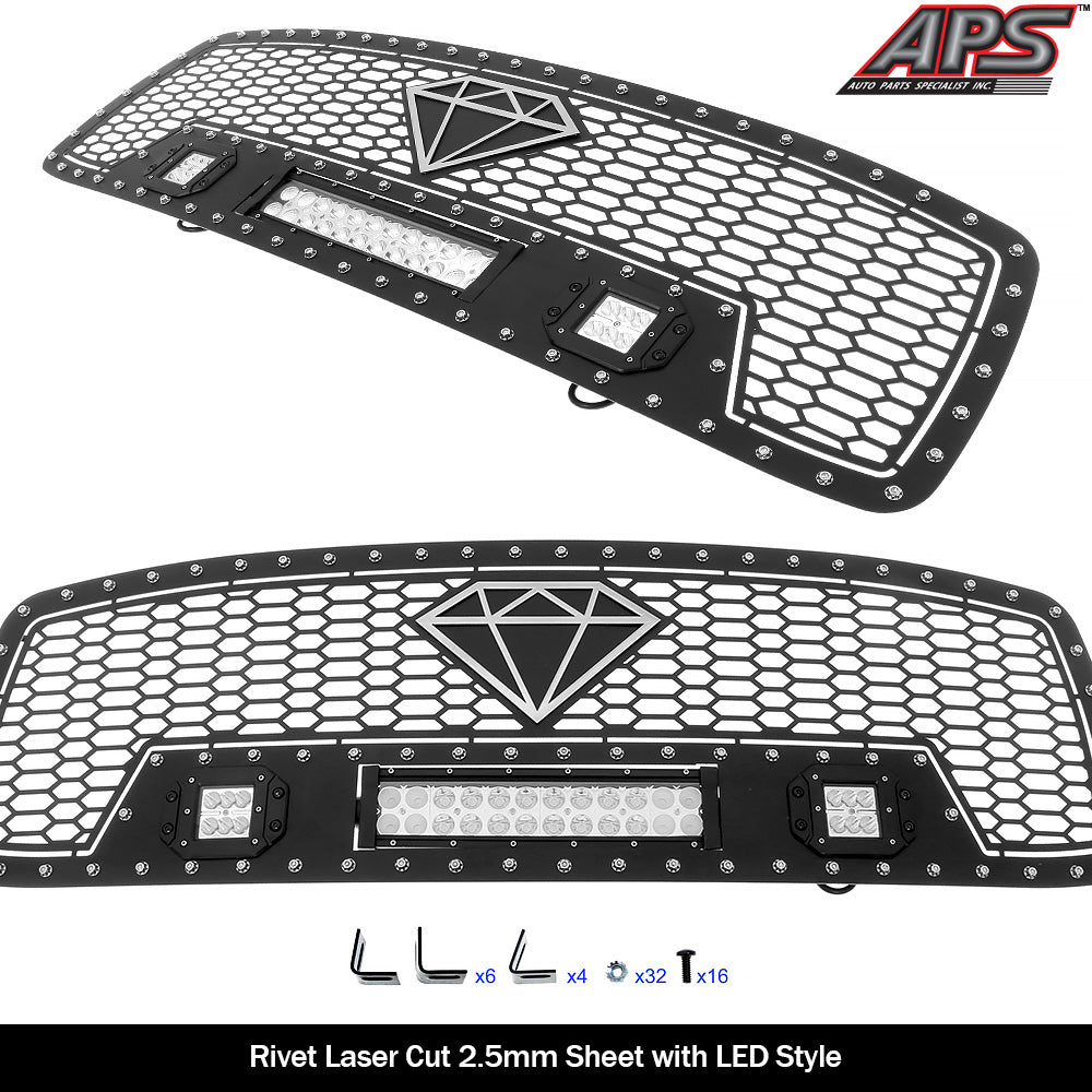 APS GR04LEB75L Main Upper Rivet Grille Fits 2002-2005 Dodge Ram 1500