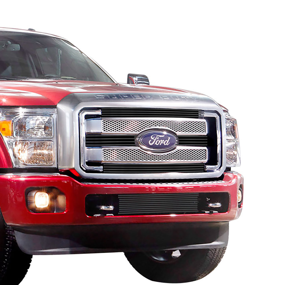 APS GR06FAJ38J Main Upper & Lower Bumper Black Stainless Steel Billet Grille Fits 2011-2016 Ford F-250 SD